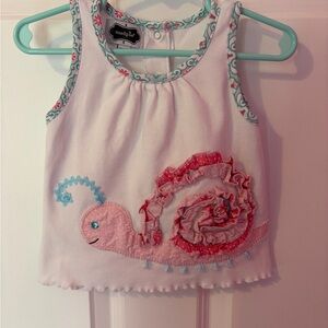 mud pie Pink Ruffle Snail Appliqué Tank Top and bell bottom ruffle pants